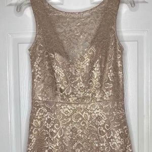 DAVID’S BRIDAL gold Metallic Sleeveless Short All Over Lace Bridesmaid Dress 4
